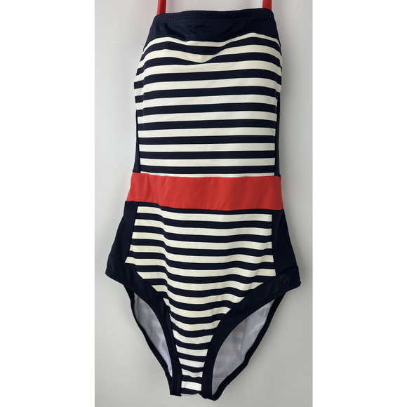 Boden Santorini Halterneck Swimsuit 1 Piece Red Navy White Stripe US Size 8 - Picture 3 of 14